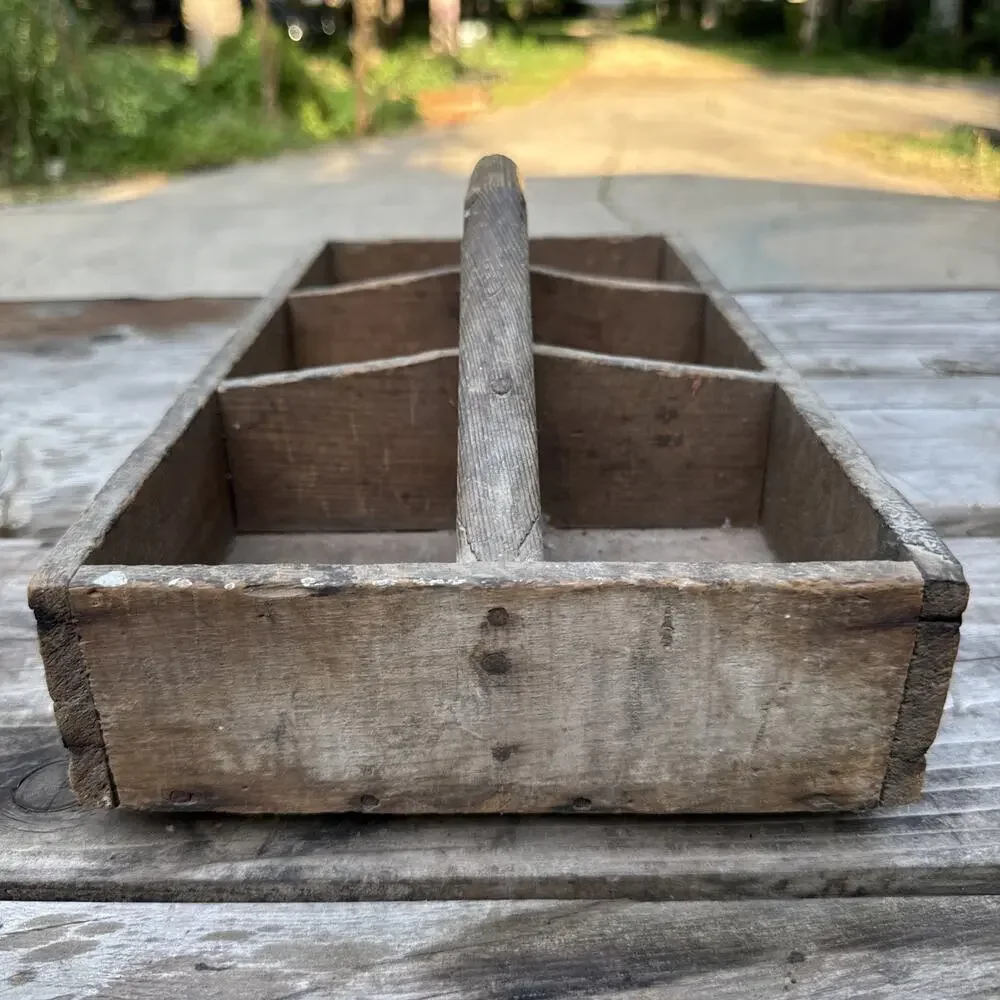 Vintage 6 Comp Wood Garden Tool Tote Caddy Toolbox Handmade Carpenters